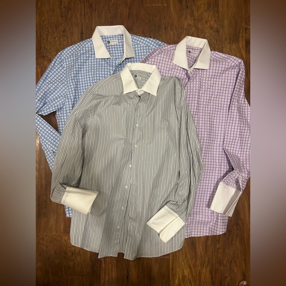 Bachrach Blue, Gray, and Purple Dress Shirts Bundle - Picture 1 of 14